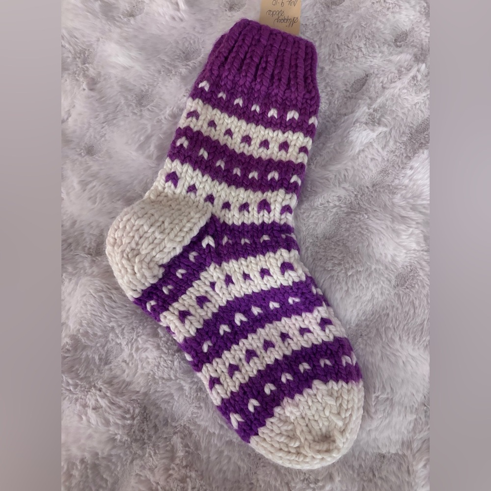 New hand knit chunky slipper socks hand crafted M/L fair isle wool/acrylic yarn